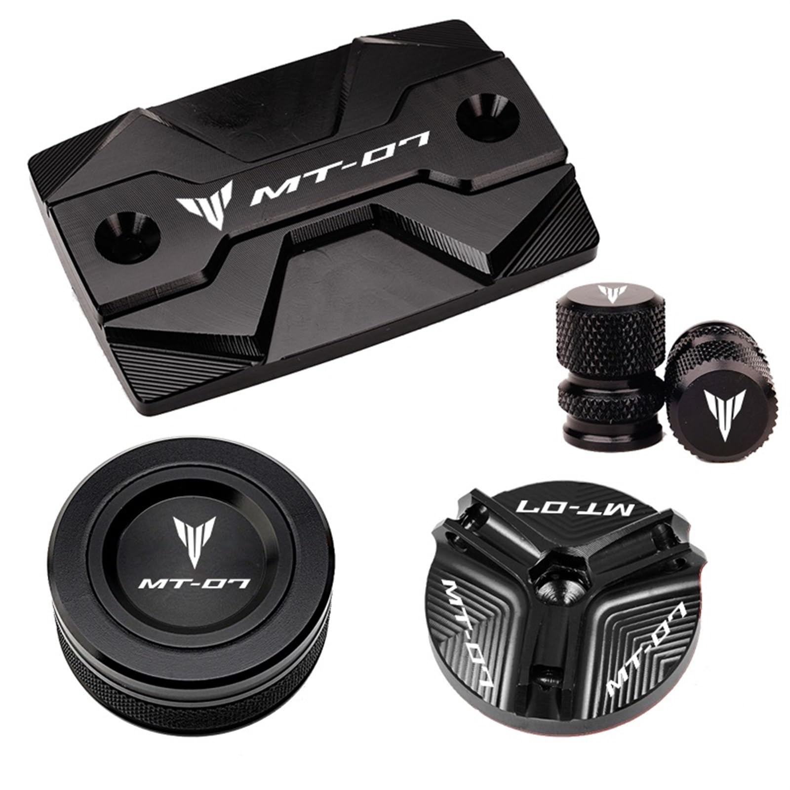 YIJIEBAO Passend for Yamaha MT07 MT 07 MT-07 FZ07 2014-2023 2021 Motorradzubehör vorne hinten Bremsflüssigkeitsbehälterdeckel Öleinfülldeckel Zubehör(Black Combo(4pcs)) von YIJIEBAO