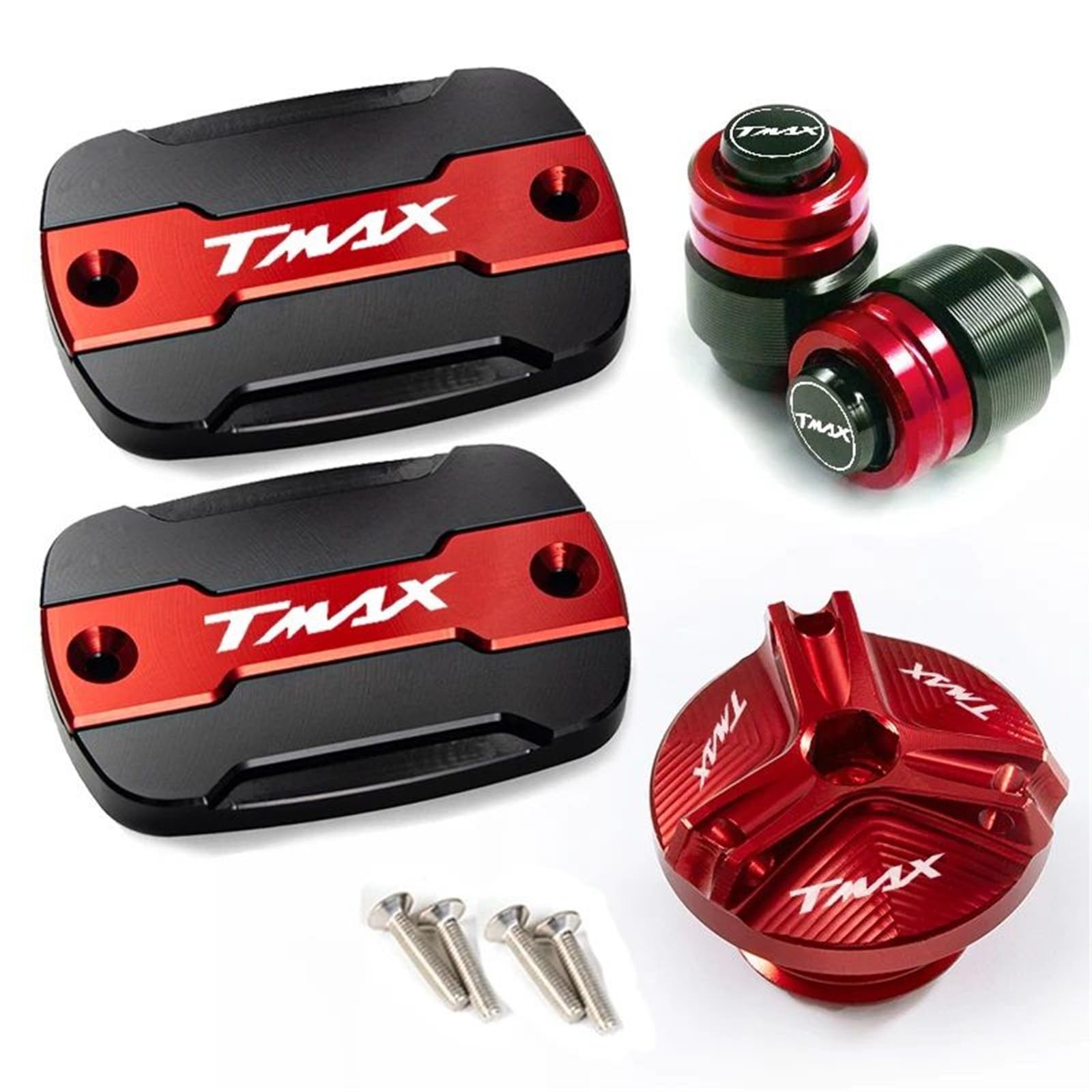 YIJIEBAO Passend for Yamaha T-Max 500 TMAX 500 TMAX 530 SX DX 560 TECH Max TMAX Motorradzubehör Vordere Bremsflüssigkeit Bremsöltankabdeckung Zubehör(Four red) von YIJIEBAO