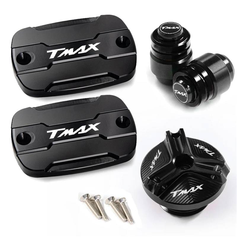 YIJIEBAO Passend for Yamaha TMAX 530 500 560 TMax530 SX DX TECH MAX TMAX560 T-Max Zubehör Vorderradbremsflüssigkeit Bremstankdeckel und Einfülldeckel Zubehör(4pcs Black) von YIJIEBAO