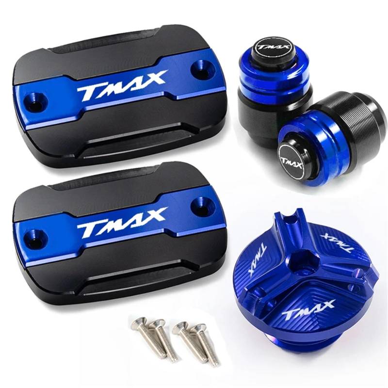 YIJIEBAO Passend for Yamaha TMAX 530 500 560 TMax530 SX DX TECH MAX TMAX560 T-Max Zubehör Vorderradbremsflüssigkeit Bremstankdeckel und Einfülldeckel Zubehör(4pcs Blue) von YIJIEBAO