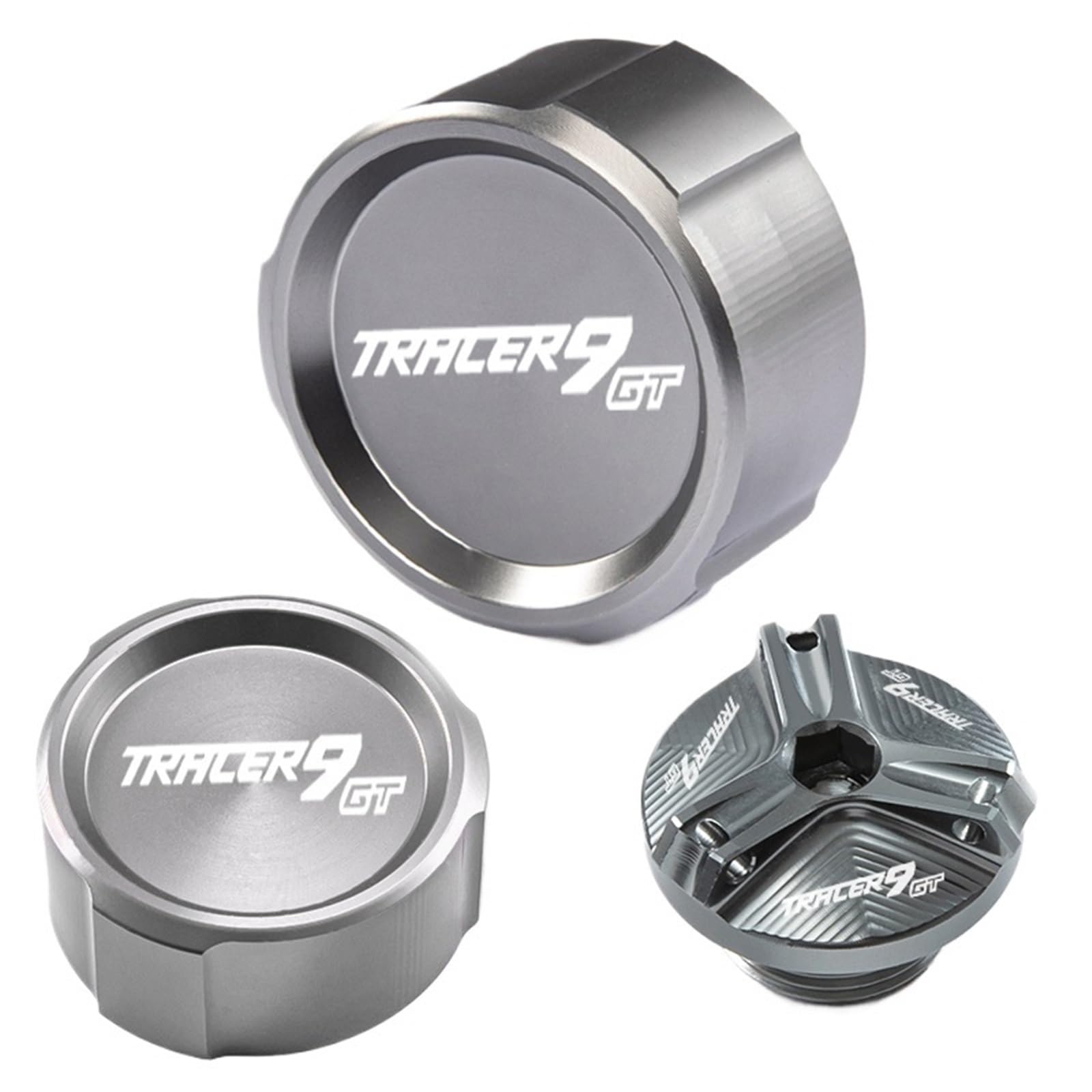 YIJIEBAO Passend for Yamaha Tracer 9 Gt 9gt TRACER9GT 2021 2022 2023 vorderer und hinterer Bremstankdeckel und Einfülldeckel-Schutzzubehör Zubehör(A Set Titanium) von YIJIEBAO