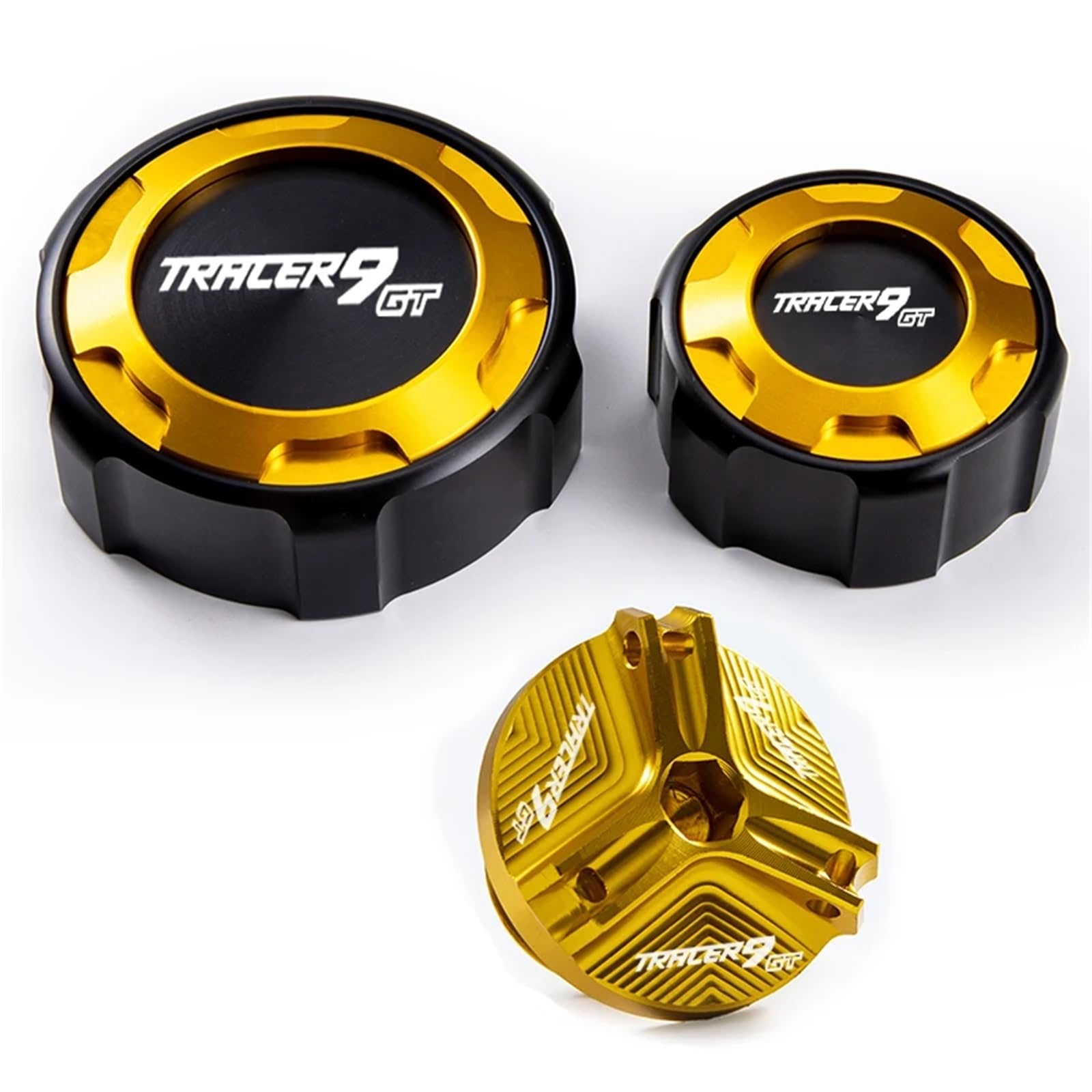 YIJIEBAO Passend for Yamaha Tracer 9 Gt 9gt TRACER9GT 2021 2022 2023 vorderer und hinterer Bremstankdeckel und Einfülldeckel-Schutzzubehör Zubehör(C-A Set Gold) von YIJIEBAO