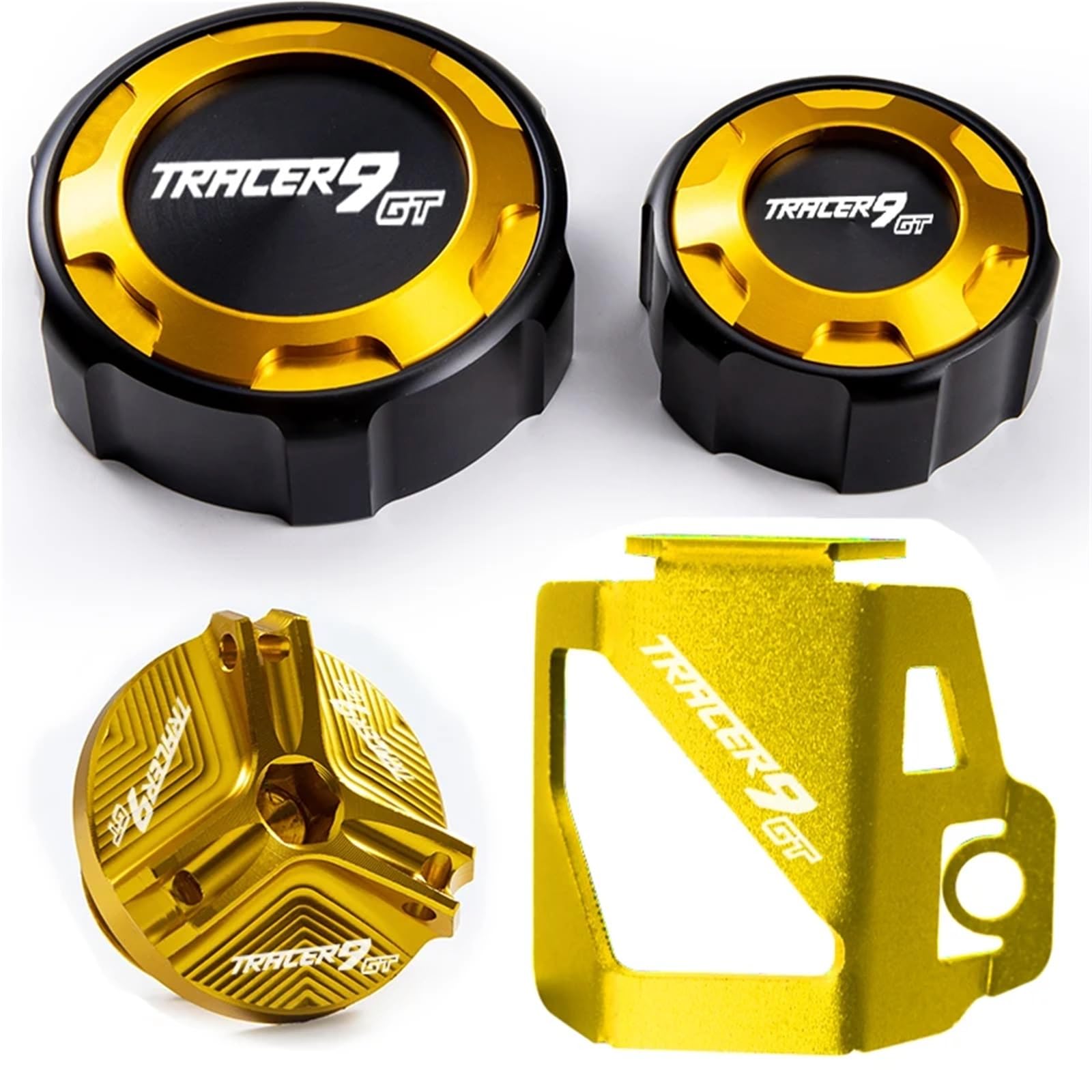 YIJIEBAO Passend for Yamaha Tracer9 Gt, Tracer 9 Gt TRCAER9GT, Zubehör vorne und hinten, Bremsflüssigkeitstankdeckel, Behälterdeckel, Schutz, Einfülldeckel Zubehör(Four Gold) von YIJIEBAO