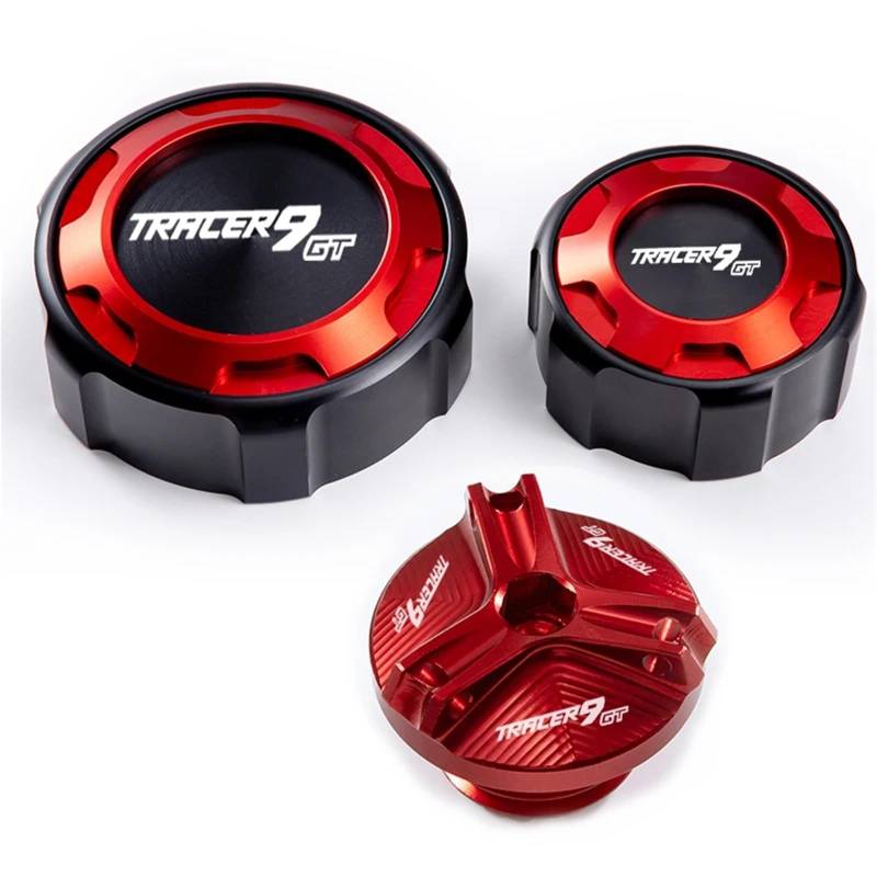 YIJIEBAO Passend for Yamaha Tracer9 Gt, Tracer 9 Gt TRCAER9GT, Zubehör vorne und hinten, Bremsflüssigkeitstankdeckel, Behälterdeckel, Schutz, Einfülldeckel Zubehör(Three red) von YIJIEBAO