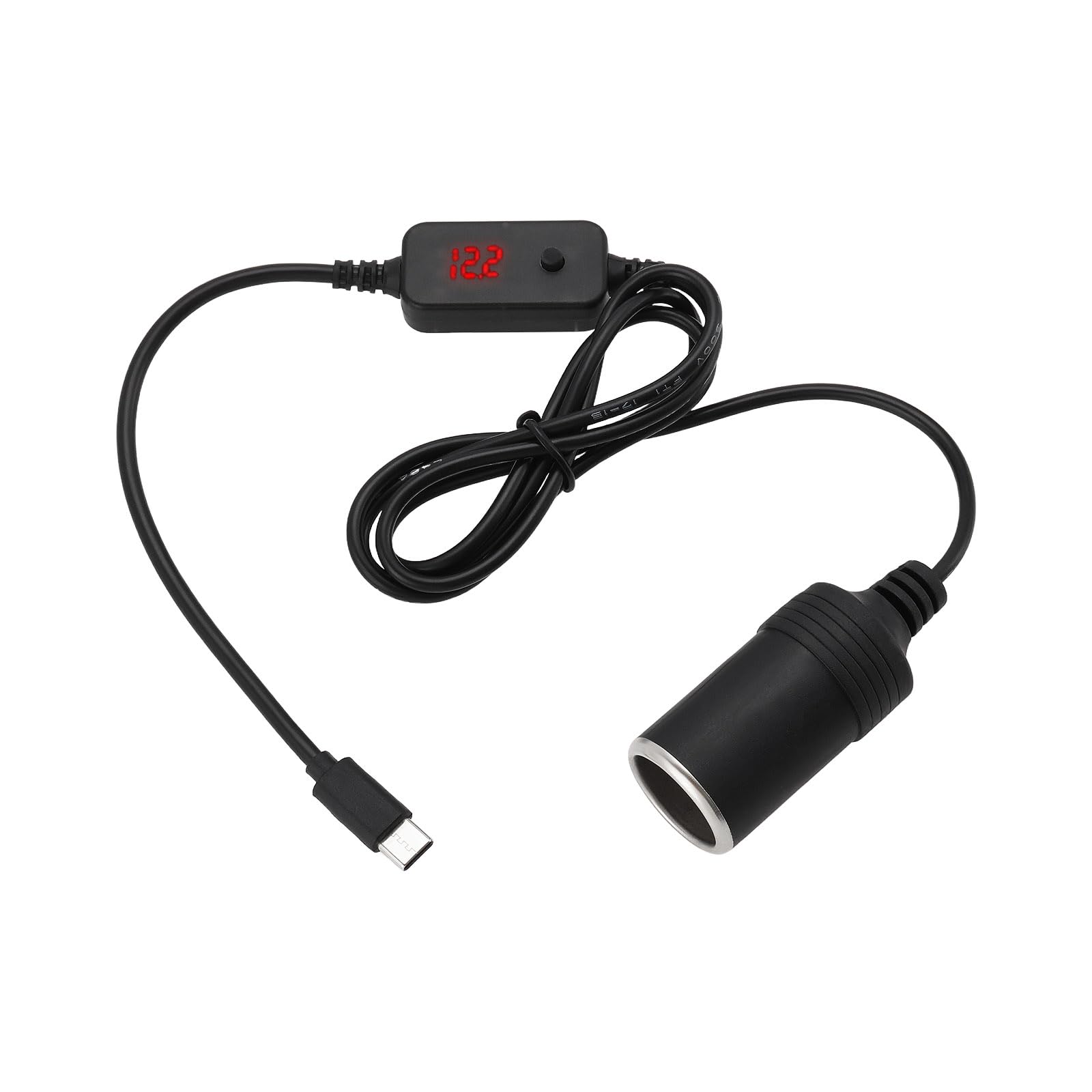 YINETTECH 1 Stück PD Typ C Stecker auf Zigarettenanzünder-Adapter Stromkabel USB C auf 20 V Zigarettenanzünderbuchse mit Display Und Einstellbarer Spannungstaste für Auto-Dashcam GPS von YINETTECH