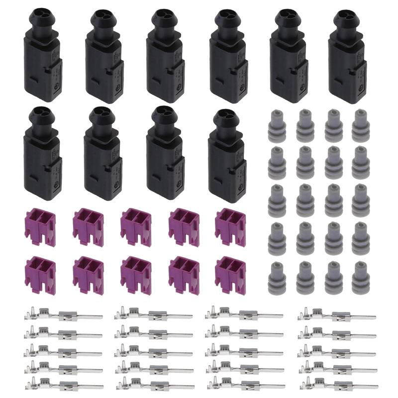 YINETTECH 10 Set Stecker 2 Pin Stecker Kabelbaum Reparatur Kit 1J0973802 Wasserdicht Kompatibel mit VW Skoda von YINETTECH