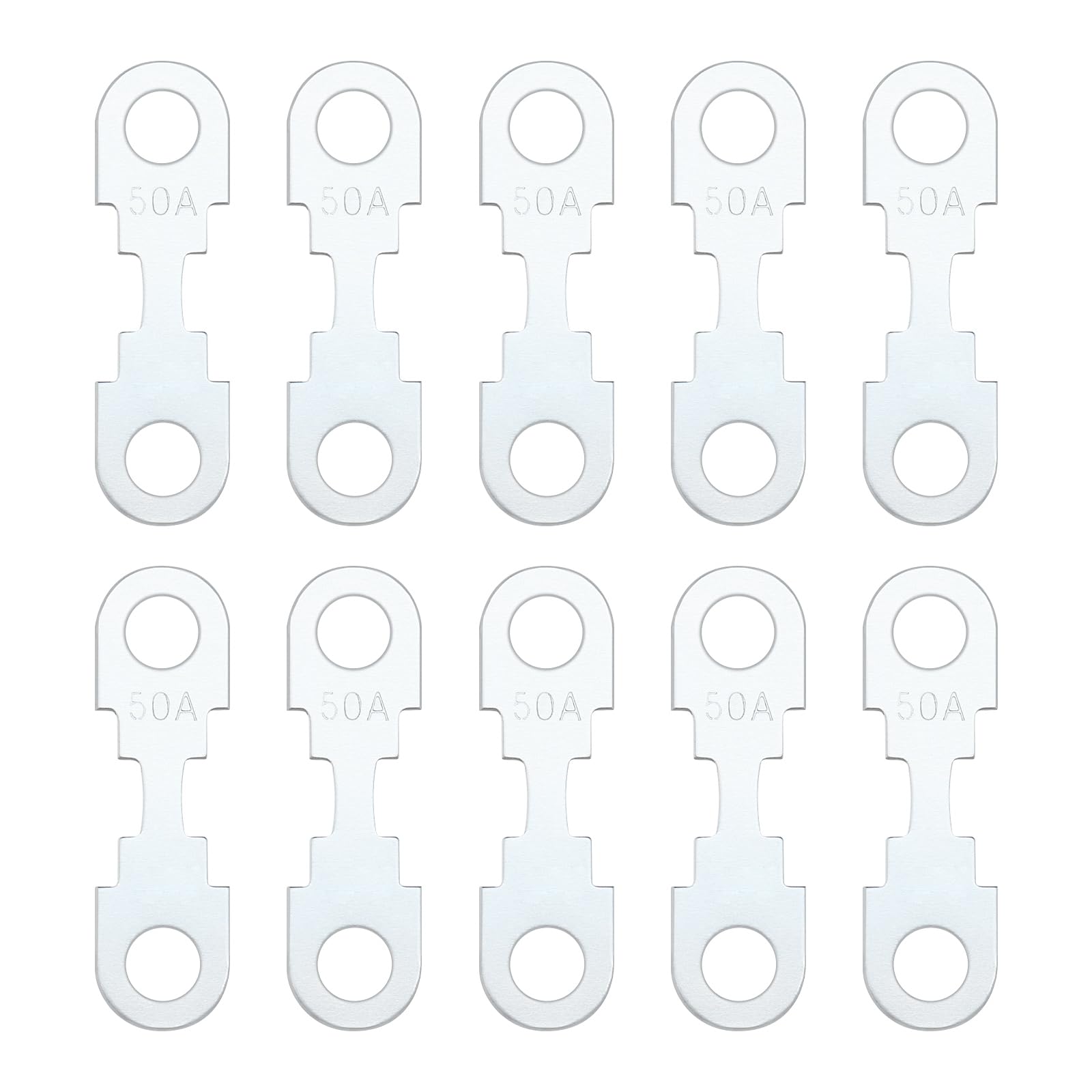 YINETTECH 10 Stück Flachsicherungsstreifen Silberfarben Zinklegierung Zubehör Ersatzteil Flachsicherungsstreifen 50A DC 32V Kompatibel mit Opel Kompatibel mit VW von YINETTECH