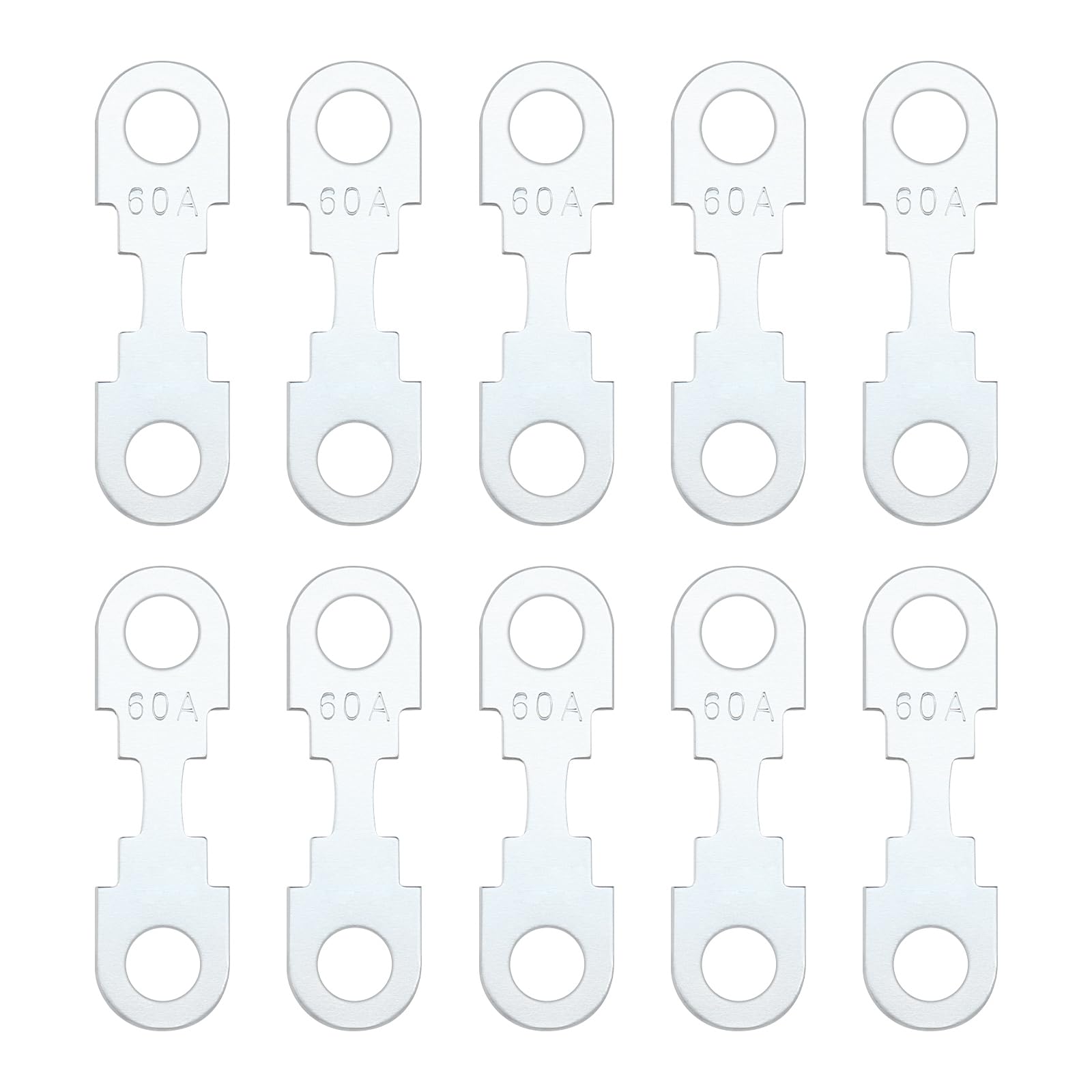 YINETTECH 10 Stück Flachsicherungsstreifen Silberfarben Zinklegierung Zubehör Ersatzteil Flachsicherungsstreifen 60A DC 32V Kompatibel mit Opel Kompatibel mit VW von YINETTECH