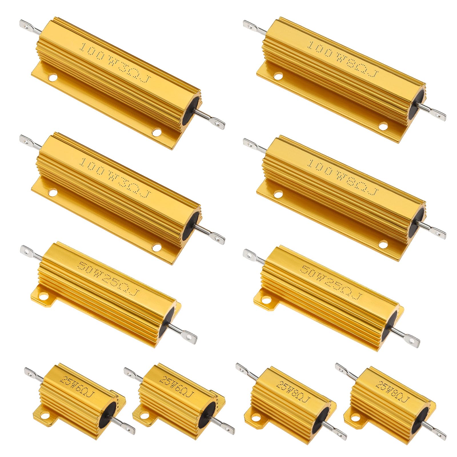 YINETTECH 10 Stück Leistungswiderstand Aluminiumschalenwiderstände 25W 6 Ohm/8 Ohm 50W 25 Ohm 100W 3 Ohm/ 8 Ohm Drahtgewickelter Widerstand mit Aluminiumgehäuse für Elektronische Geräte von YINETTECH