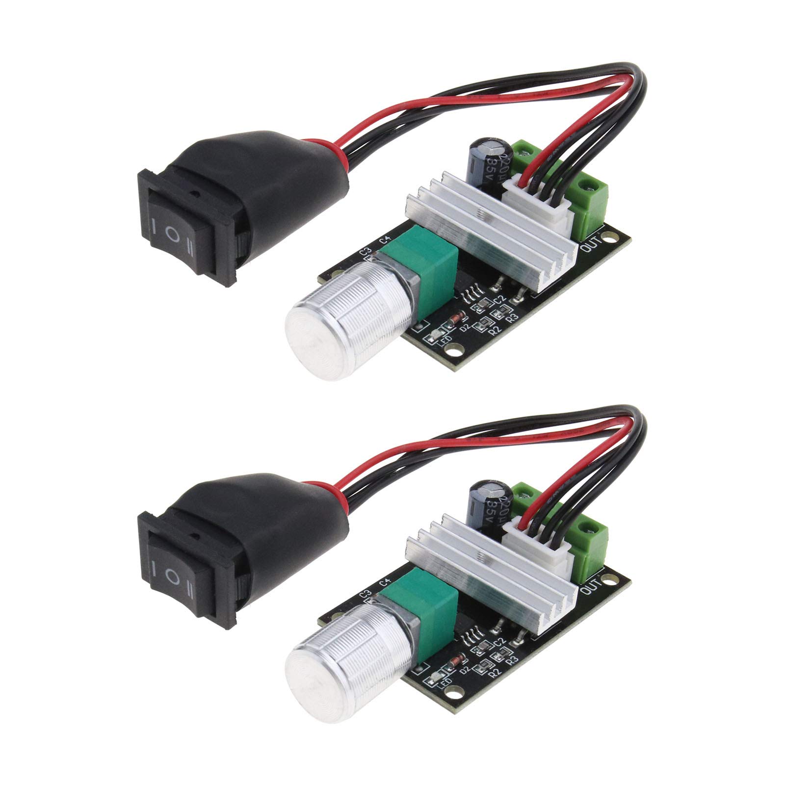 YINETTECH 2 Stück PWM DC Motor Regler 6V 12V 24V 3A Einstellbarer Drehzahlregler mit Drehbarem Vorwärts Rückwärtsschalter Drehknopf von YINETTECH