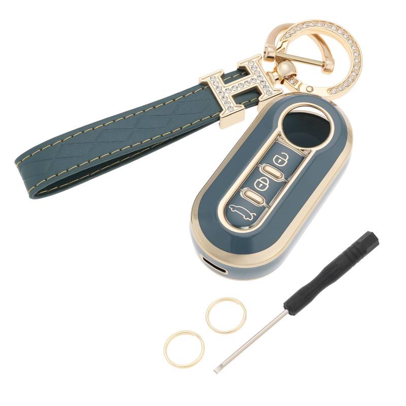 YINETTECH 3-Tasten-Fernbedienung Keyless Key Fob Cover mit Schlüsselanhänger Kit Kompatibel mit Fiat 500 Autoschlüssel Vollschutzhülle 3 Tasten Auto TPU Schlüsselabdeckung von YINETTECH