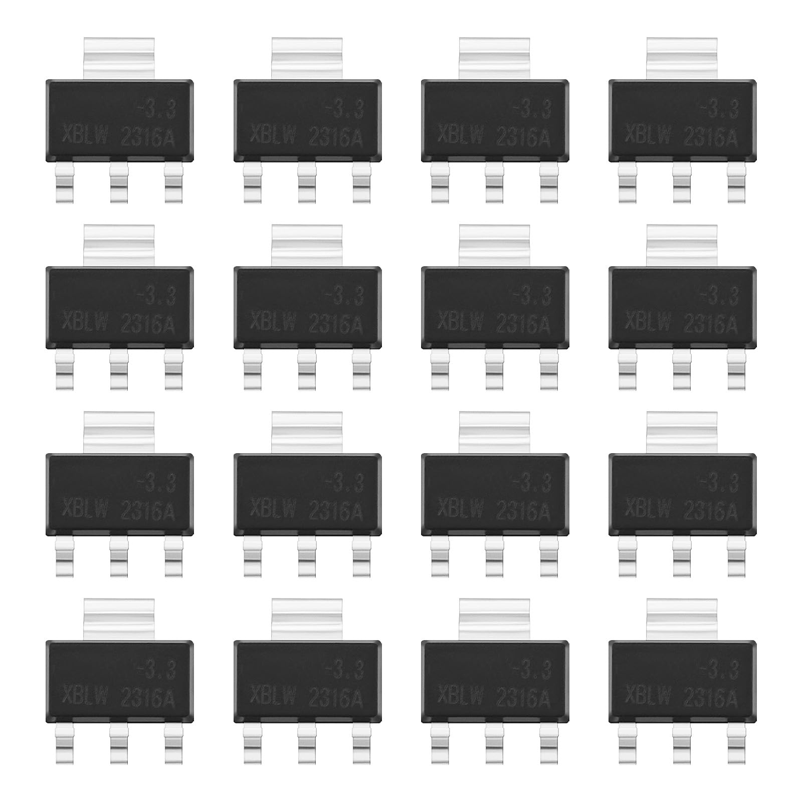 YINETTECH 50 Stück 1 A AMS-1117 Spannungsregler-Chip 3 Anschlüsse Regler Oberflächenmontierter Spannungsregler Stromversorgungsspannung SOT-223 für Elektronisches DIY-Projekt 3,3V von YINETTECH