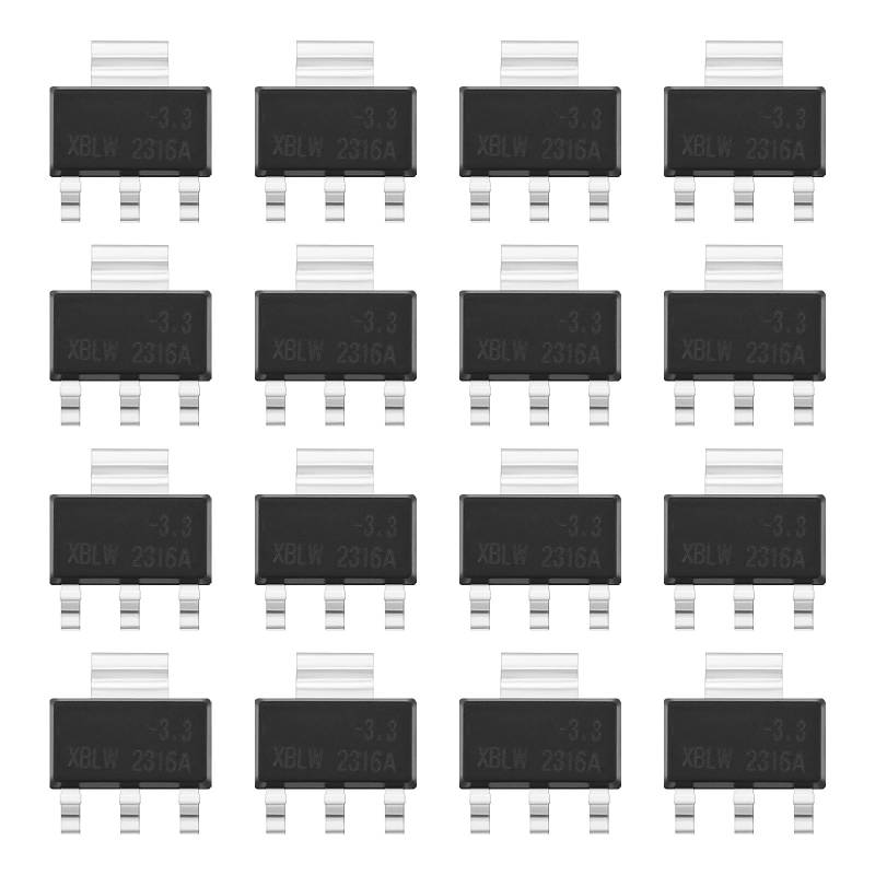 YINETTECH 50 Stück 1 A AMS-1117 Spannungsregler-Chip 3 Anschlüsse Regler Oberflächenmontierter Spannungsregler Stromversorgungsspannung SOT-223 für Elektronisches DIY-Projekt 3,3V von YINETTECH