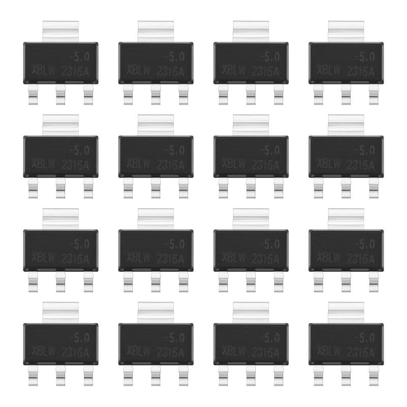 YINETTECH 50 Stück 1 A AMS-1117 Spannungsregler-Chip 3 Anschlüsse Regler Oberflächenmontierter Spannungsregler Stromversorgungsspannung SOT-223 für Elektronisches DIY-Projekt 5V von YINETTECH