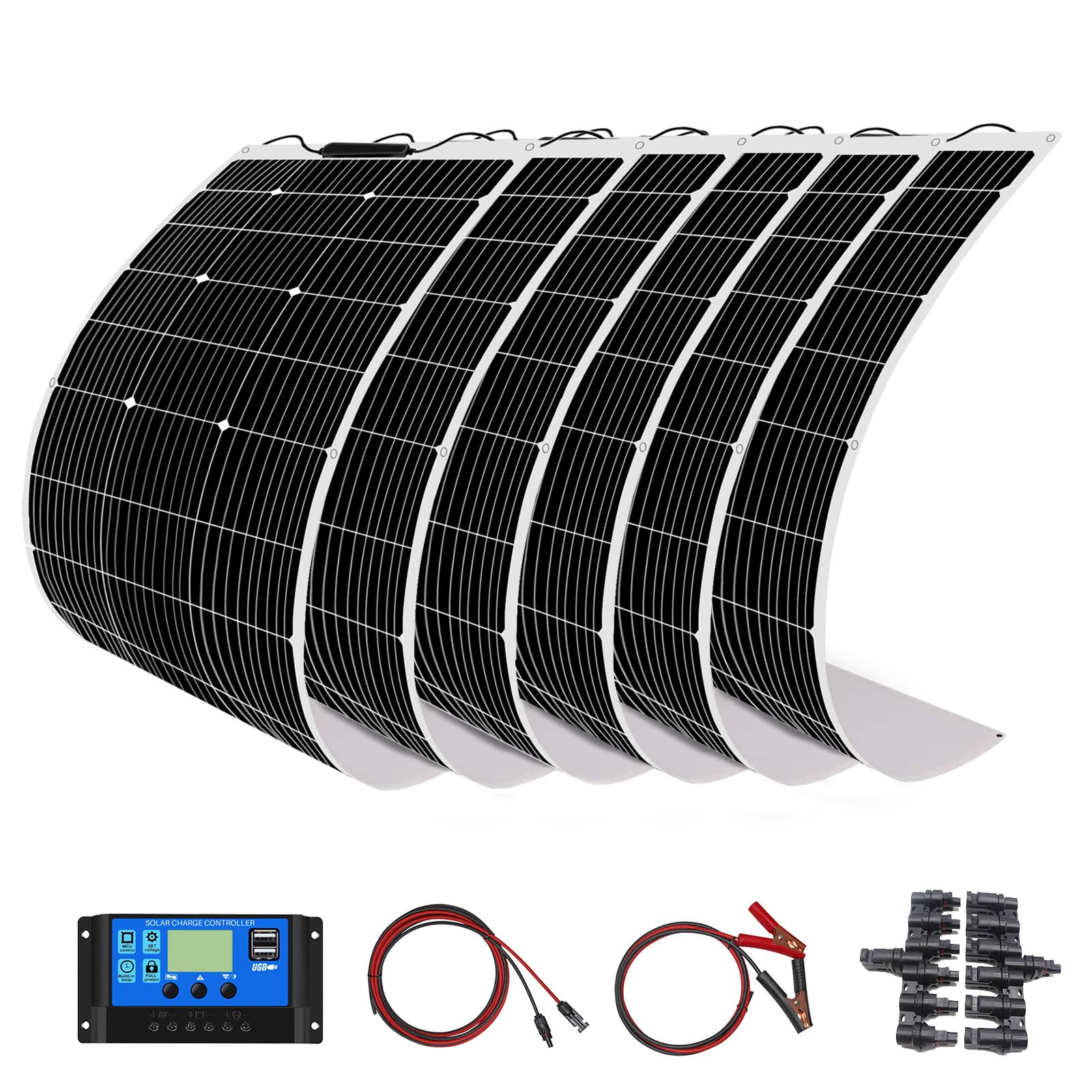 200w Flexible Solar Panel Kit 2pcs 100w 18v Monocrystalline Solar Module + 20A USB Controller for Off Grid Yacht RV Car Boat Motorhome Caravan 12v Battery Charging(200) von YINGGUANG