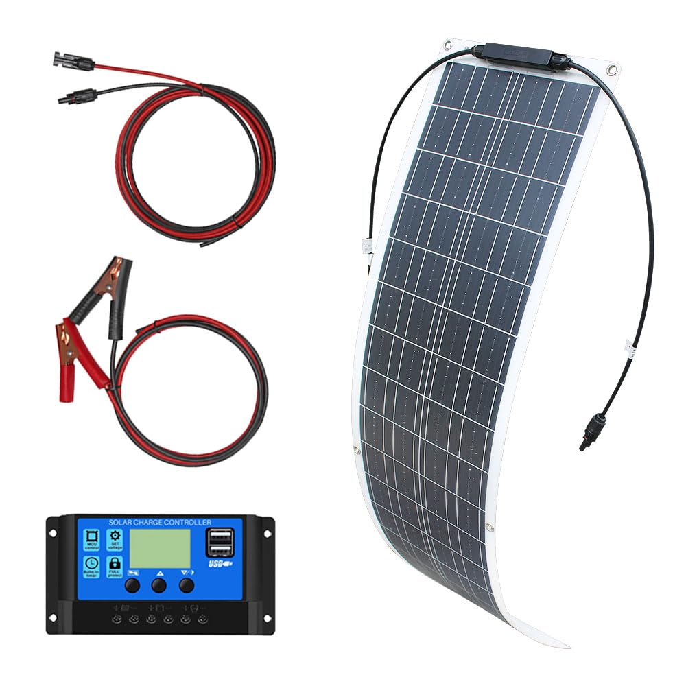 50W Watt 12V Flexibles Solarmodul-Kit 50W Monokristallines Solarpanel Wasserdichtes Solarladegerät mit 10A Solarladeregler, geeignet für Wohnmobile, Boote, Häuser und unebene Oberflächen (50 Watt set) von YINGGUANG