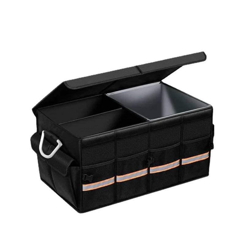 YINGWS 100L 66L Kofferraum-Organizer, faltbar, strapazierfähig, langlebig, robust, zusammenklappbar, Aufbewahrungsbox mit reflektierenden Streifen for Limousine, SUV, LKW(Black-66L) von YINGWS