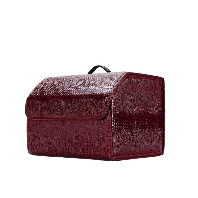 YINGWS Aufbewahrungsbox for den Kofferraum, Luxus-Krokodilmuster, Faltbare Auto-Organizer-Box, multifunktionale Aufbewahrungstasche aus PU-Leder, Autozubehör(Wine Red-Medium) von YINGWS