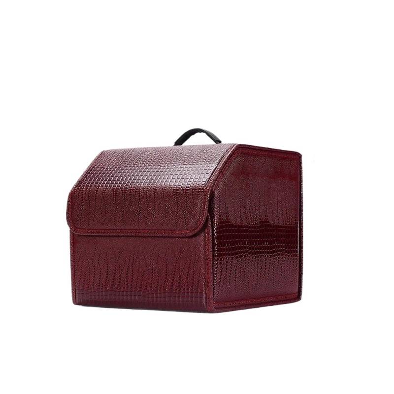 YINGWS Aufbewahrungsbox for den Kofferraum, Luxus-Krokodilmuster, Faltbare Auto-Organizer-Box, multifunktionale Aufbewahrungstasche aus PU-Leder, Autozubehör(Wine Red-Small) von YINGWS