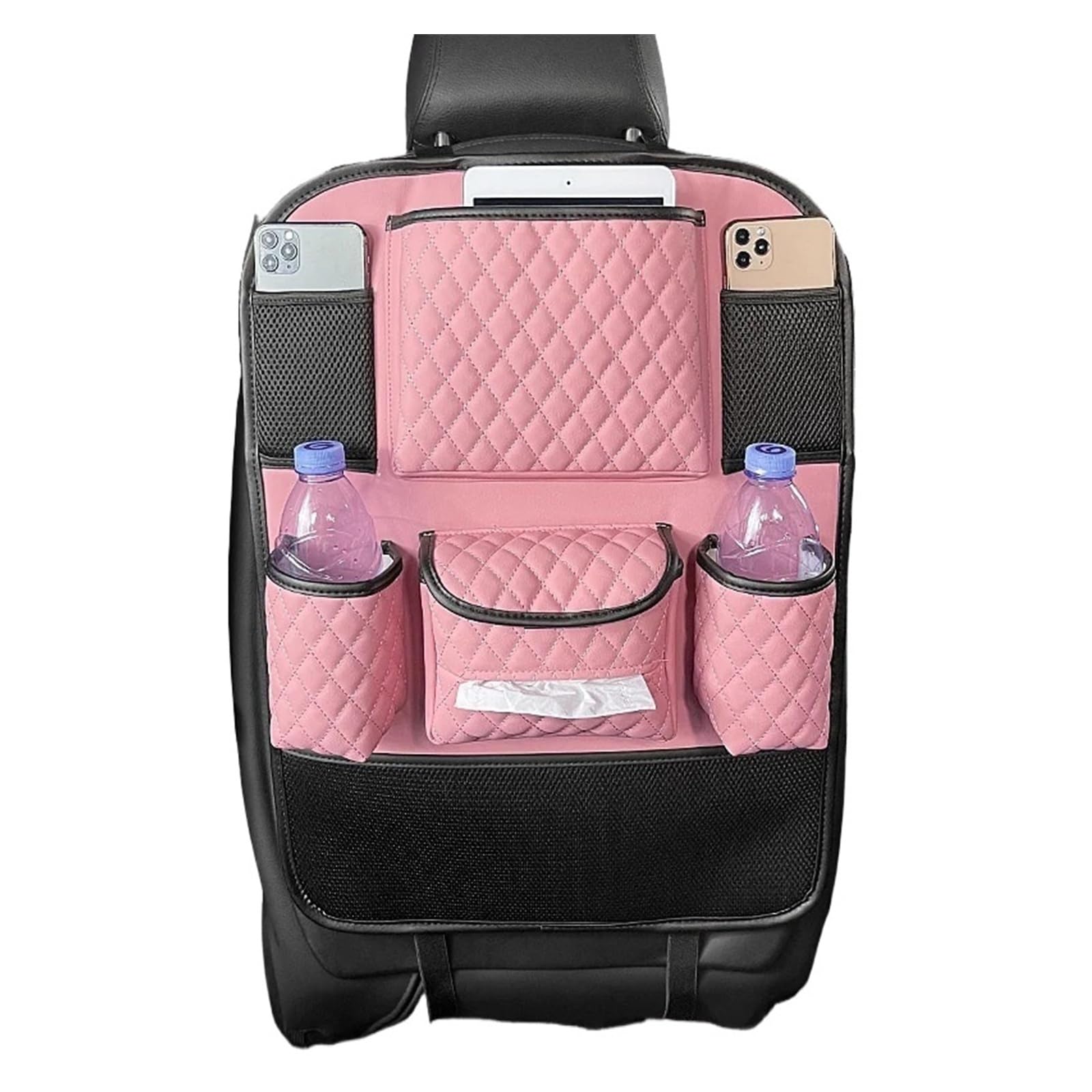 YINGWS Aufbewahrungstasche aus Leder for den Rücksitz im Auto, Diamant-Sitzlehne for Aufhängen, Papierhandtuch-Organizer, rosa, Telefon-Taschentuchhalter, Zubehör, Autoaufbewahrung, Rückseite des Sitz von YINGWS