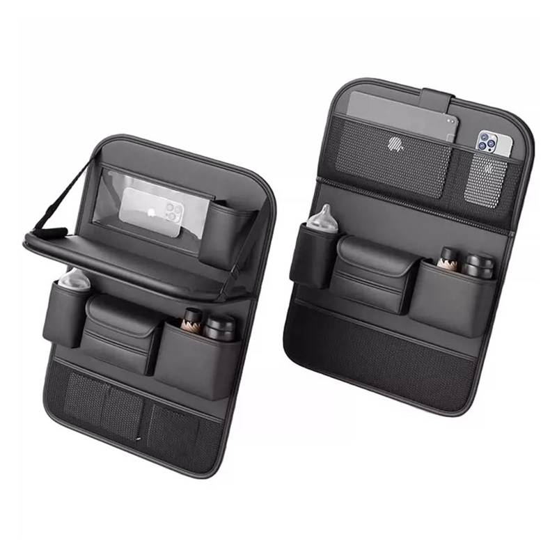 YINGWS Auto-Aufbewahrung for die Rückseite des Sitzes, Auto-Organizer, 1 Stück, Auto-Rücksitz-Organizer mit Tablet-Halter, 9 Aufbewahrungstaschen, faltbares Tablett aus PU-Leder, Sitzlehnenschutz, Tri von YINGWS