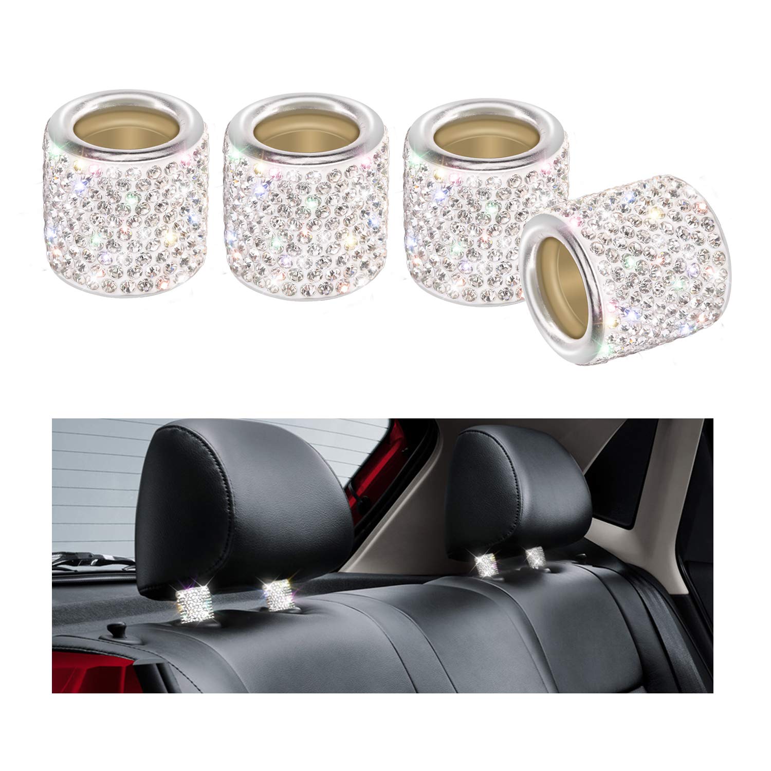 Yinuo Universal Chrom Bling Kristall Kopfstütze Head Rest Halsbänder Innen Dekoration für Auto Truck SUV Fahrzeug (4 teilig) von YINUO