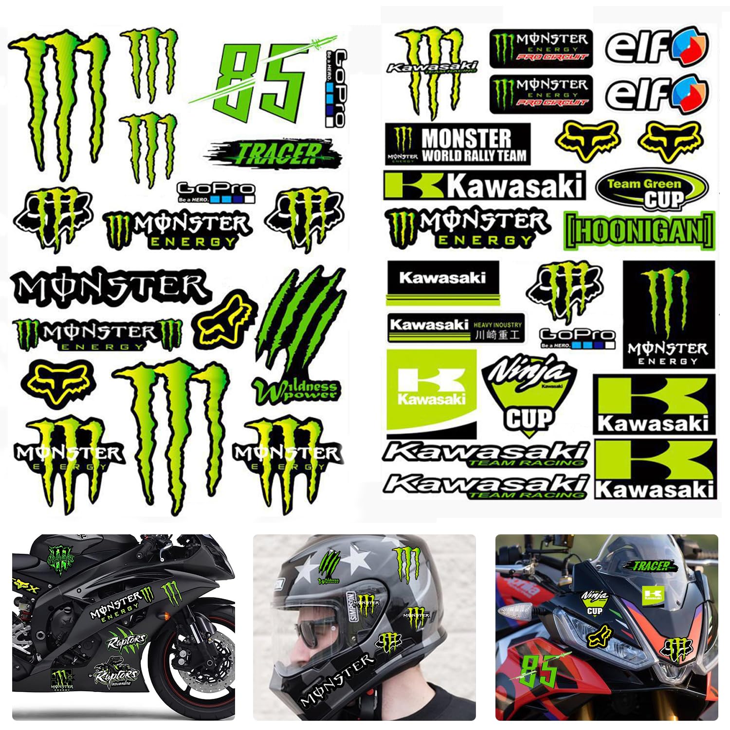 YISKY Motocross Aufkleber, Monster Aufkleber, Motorsport Aufkleber, Motorrad Aufkleber Sponsor, Sport Fan Aufkleber, Wasserfeste Vinyl Sticker Set geeignet für Motorrad, Skateboard, Auto, Rollerhelm von YISKY