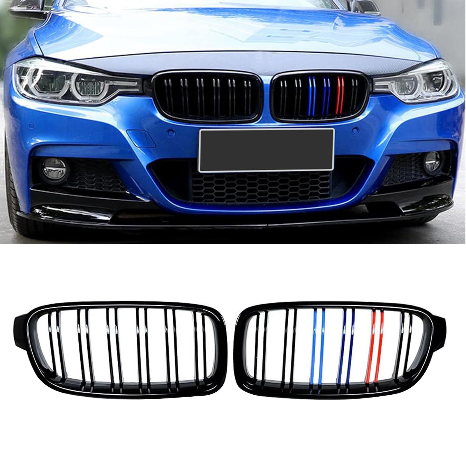 YIUBCZOQI F30 Grille Tricolor Gloss Black BMW 3er F30 F31 Kühlergrill Glänzend Doppelstab Sport Kühlergrill 2012-2018 von YIUBCZOQI