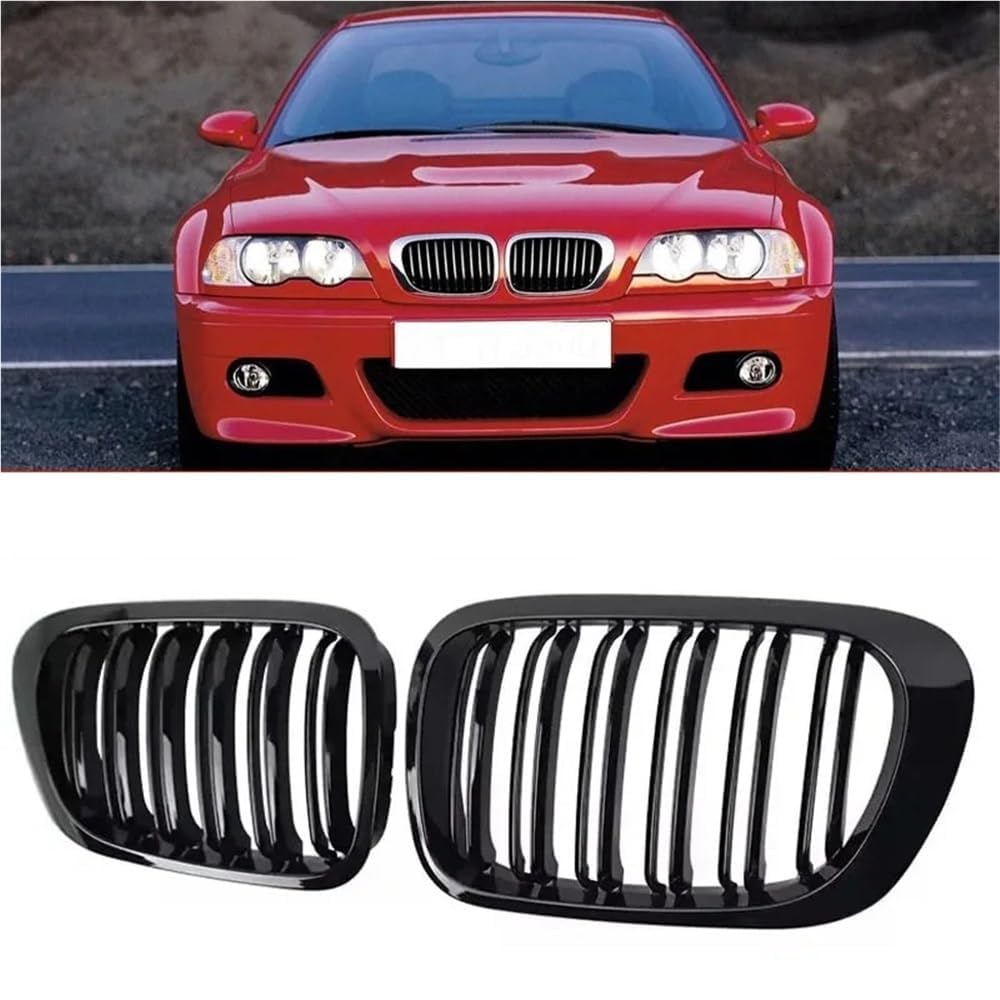 YIUBCZOQI E46 Kühlergrill Passend für BMW 3er E46 M3 4D Nieren Schwarz Coupe Cabrio Grill Glanz Schwarz Doppelsteg Sport 1999 2000 2001 von YIUBCZOQI