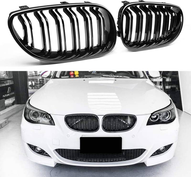 YIUBCZOQI E60 E61 Nieren Schwarz Front Nieren Kühlergrill für BMW 5er E60 E61 M5 Grill Schwarz Glänzend Doppel-Lamellen Grill 2003-2009 von YIUBCZOQI