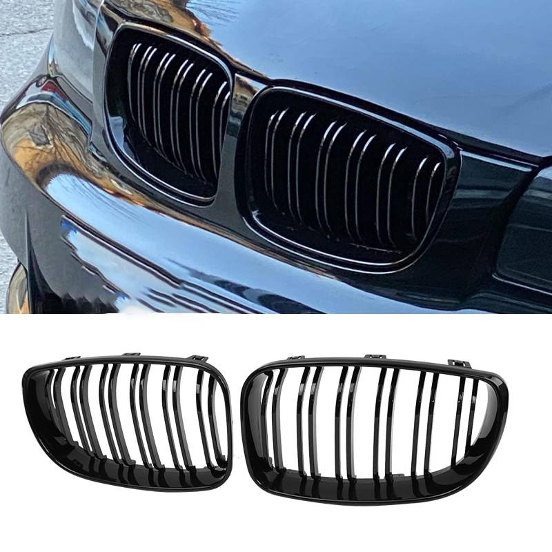 YIUBCZOQI E81 E82 Kühlergrill für BMW 1er E81 E82 E87 E88 120I 128I 130I 135I LCL Grill 2008-2011 Nieren Doppelsteg Sport Glanz Schwarz von YIUBCZOQI