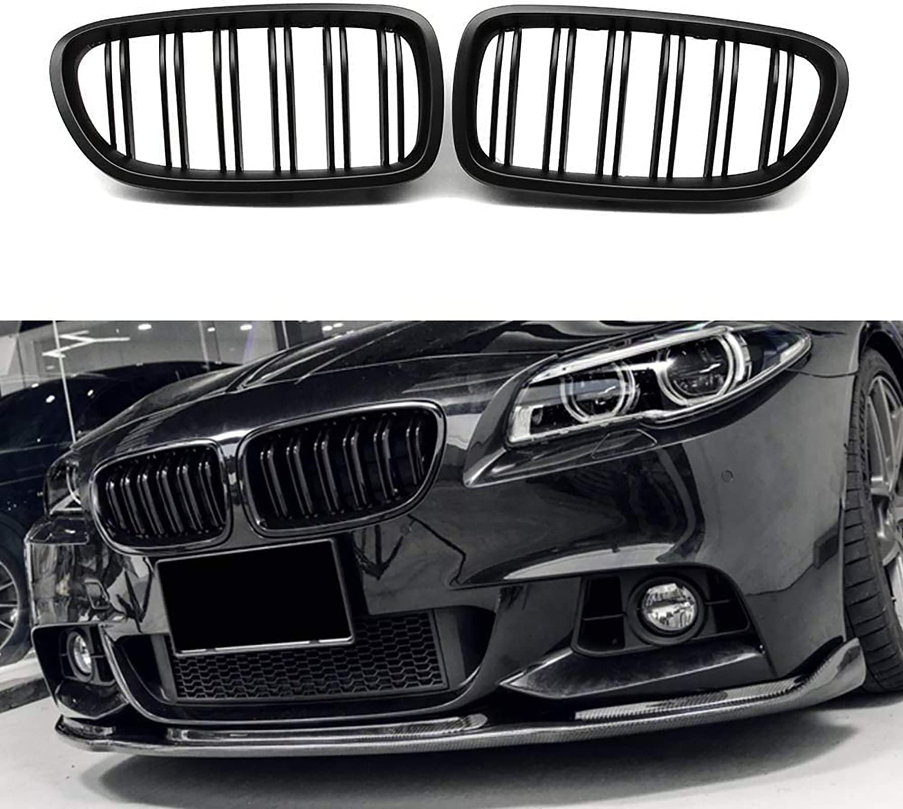 YIUBCZOQI F10 F11 Nieren Schwarz Front Nieren Kühlergrill für BMW 5 Serie F10 F11 M5 Grill Schwarz Glänzend Doppel-Lamellen Grill Front Doppel Rippen Grill Kühlergrill Links Rech 2010-2017 von YIUBCZOQI