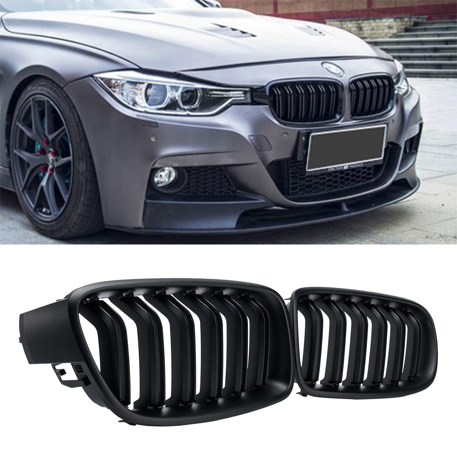 YIUBCZOQI F30 Kühlergrill für BMW 3er f30 Nieren Schwarz f30 f31Grill Glanz Schwarz Doppelsteg Sport Kühlergrill 2012-2018 von YIUBCZOQI