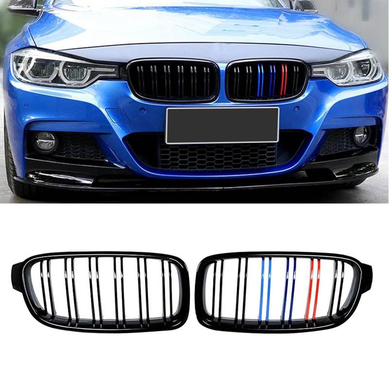 YIUBCZOQI F30 Nieren Schwarz Kühlergrill Streifen für BMW 3er F30 F31 Nieren Schwarz Grill Glanz Schwarz Doppelsteg Sport Kühlergrill 2012-2018 von YIUBCZOQI