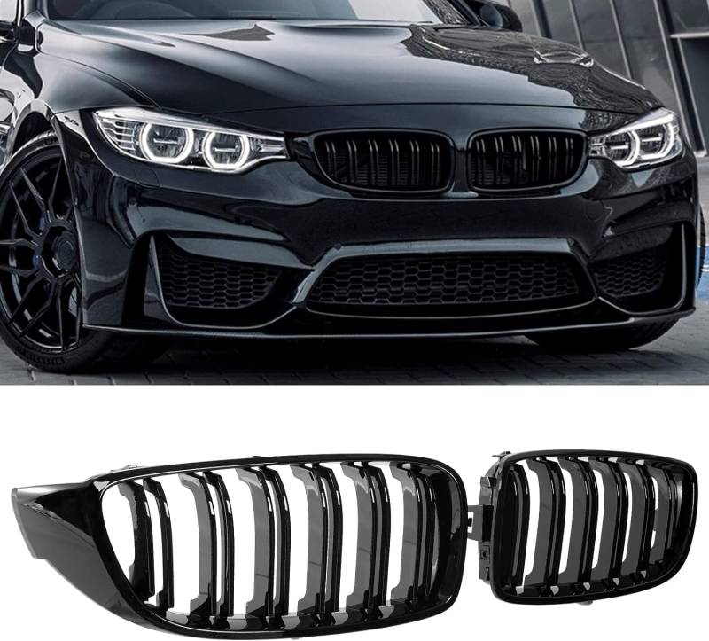 YIUBCZOQI F32 F33 Nieren grill passend für BMW 4er F32 F33 F36 nieren (2014–2019) F82 M4 F80 M3 (2015–2019) F33 Nieren Schwarz F36 Kühlergrill Vorne Links Rechts Doppell von YIUBCZOQI