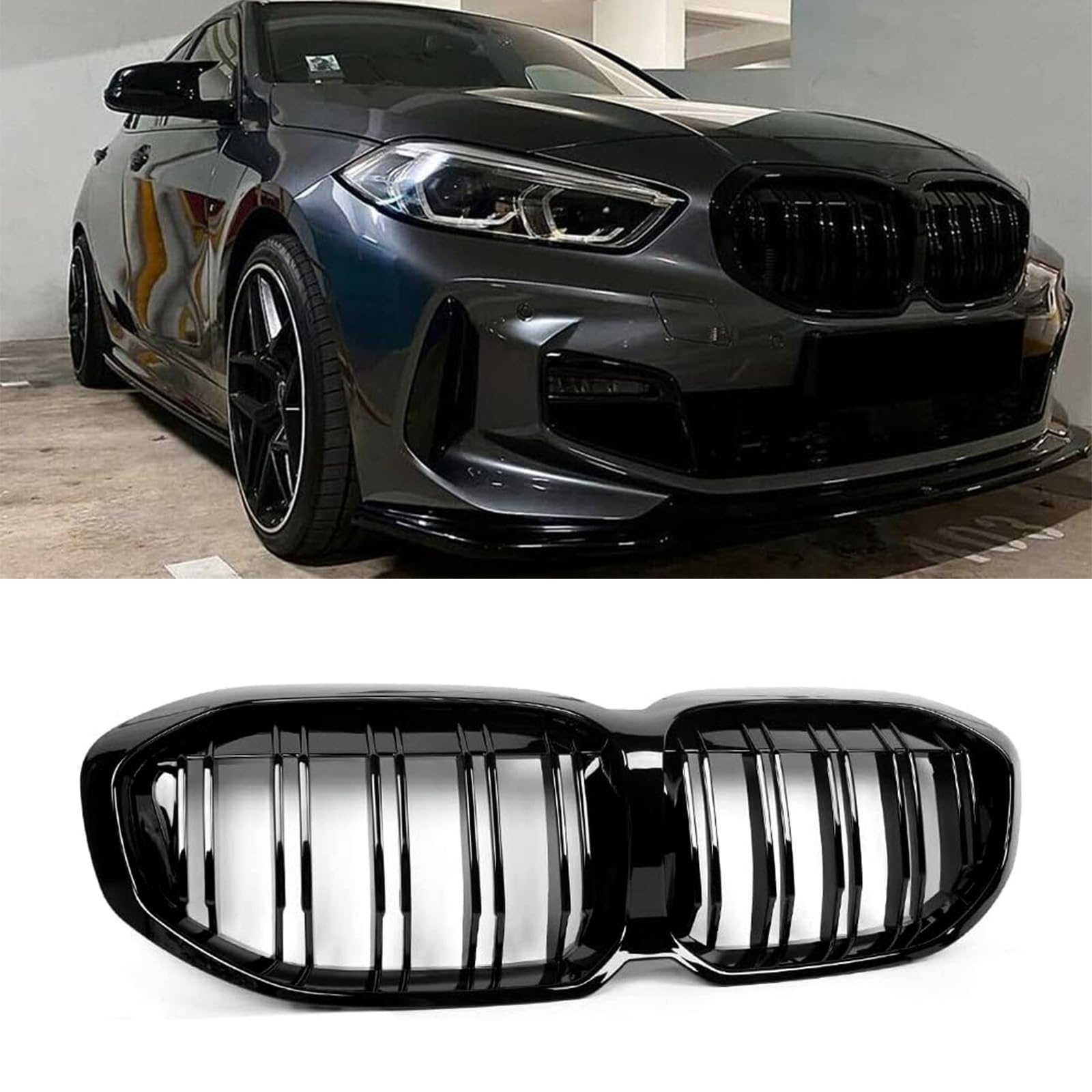 YIUBCZOQI F40 Kühlergrill für BMW 1er F40 M135i 118i 120i Grill Nieren Doppelsteg Sport Glanz Schwarz 2019 2020 2021 2022 2023 2024 von YIUBCZOQI