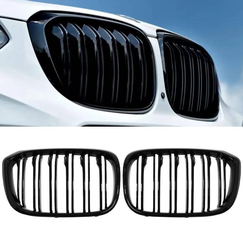 YIUBCZOQI G01 Kühlergrill für BMW X3 G01 2018-2021 X4 G02 2019-2021 Nieren Doppelsteg Sport Glanz Schwarz von YIUBCZOQI