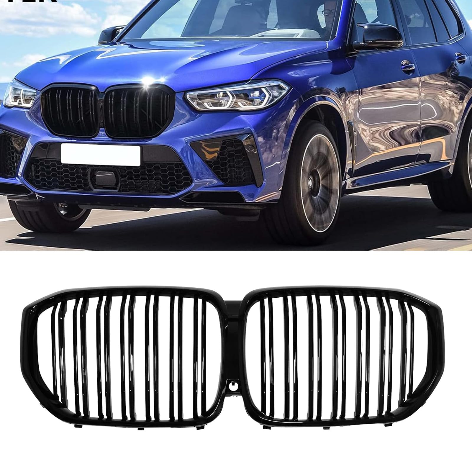 YIUBCZOQI G05 Nieren Schwarz,Kühlergrill für BMW X5 G05 2019-2022 Doppelt Plattierter ABS Gloss Black X5 Grill von YIUBCZOQI