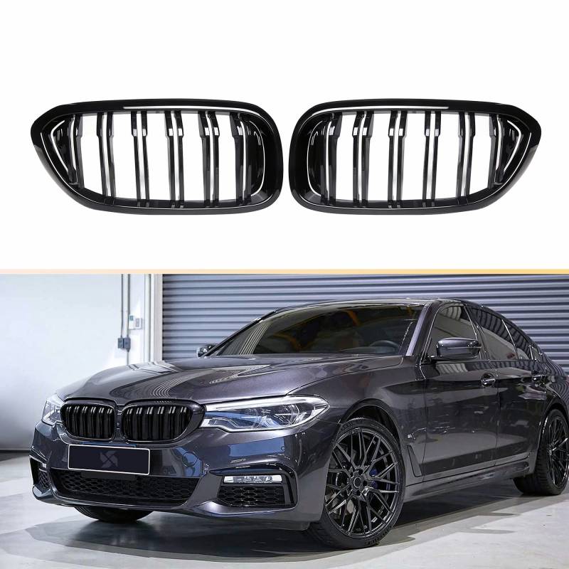 YIUBCZOQI G30 Kühlergrill, vorderer Nieren Grill passend für BMW 5er G30 G31 Nieren Schwarz 2017-2020 Doppellamellen schwarz glänzende Grills von YIUBCZOQI