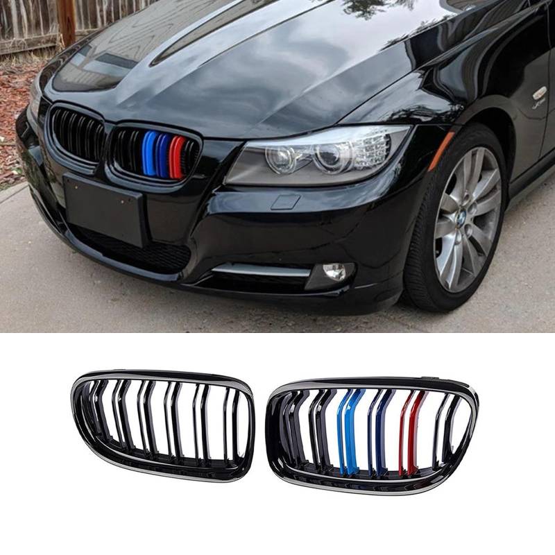 YIUBCZOQI Kühlergrill Passend für BMW E90 E91 LCI Bj 2009-2012 Glanz Kühler Front Doppel Rippen Grill Glänzend Nieren Doppelsteg Schwarz Grille Farben von YIUBCZOQI