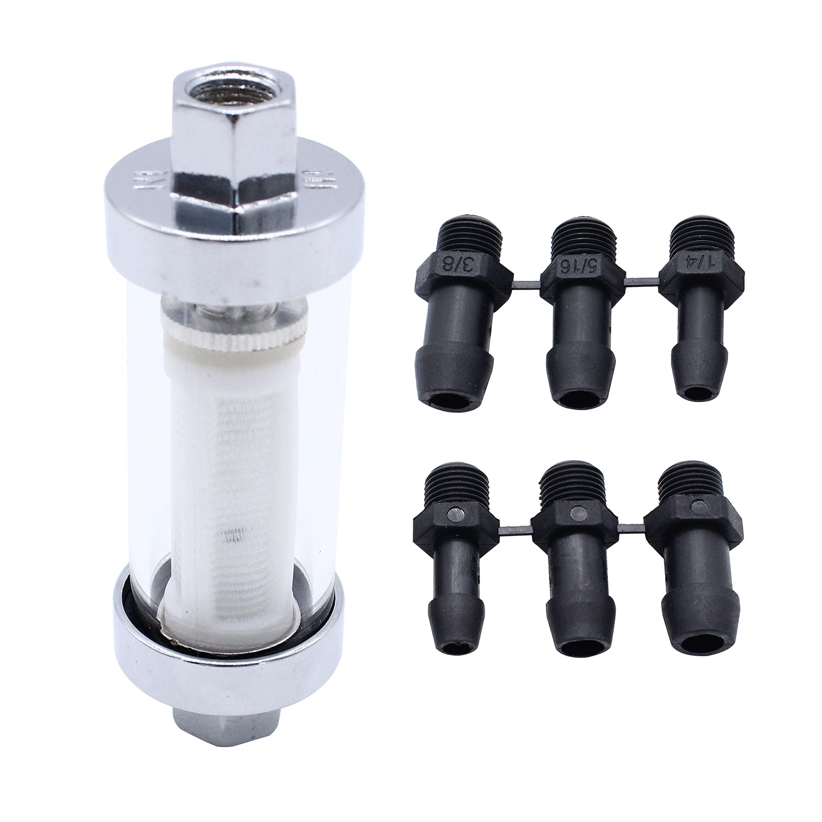 YIWEOG Universal 3/8'' 1/4'' 5/16'' Fittings Chrom Gasglas Wiederverwendbarer Inline-Kraftstofffilter mit 6 Schläuchen Kraftstofffilter-Kit von YIWEOG