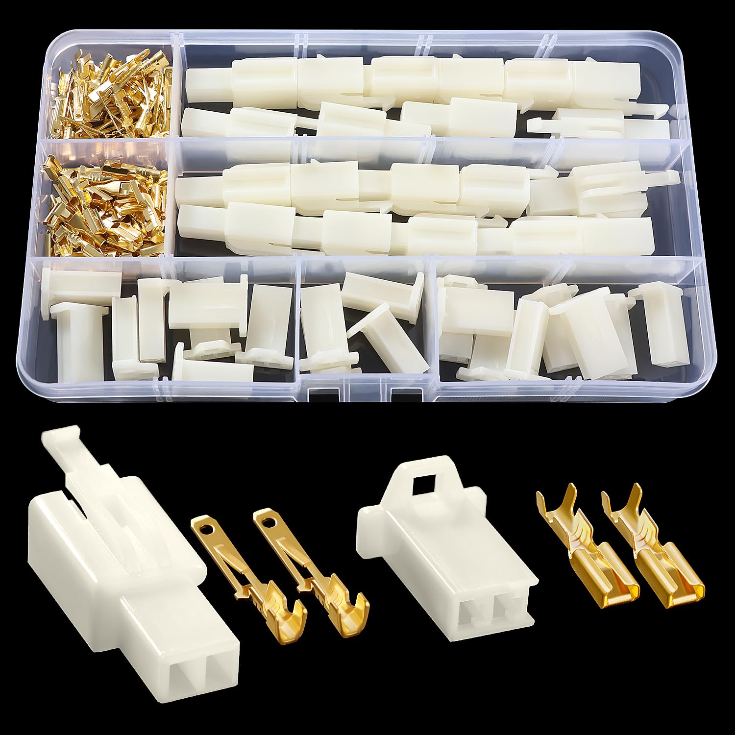 YIXISI 120 Stücke 2 Pin Automotive Elektrokabel Steckverbinder Kit, 2.8mm Pitch Männlich Weiblich Stecker Gehäuse und Pin Header Crimp Kabelklemmen, für Motorrad, Fahrrad, Auto, Boote von YIXISI