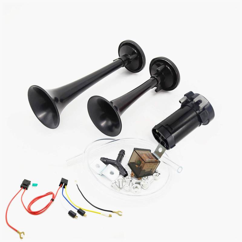 YIYDA Lufthorn Car Horn Autohupe 135dB Air Horn Lautsprecher LKW Horn Doppelton laute Autohupen Kit zwei Trompeten enthält hohe tiefe Töne und Kompressorluftpumpe für 12V car Auto Zug LKW Boot ecc von YIYDA