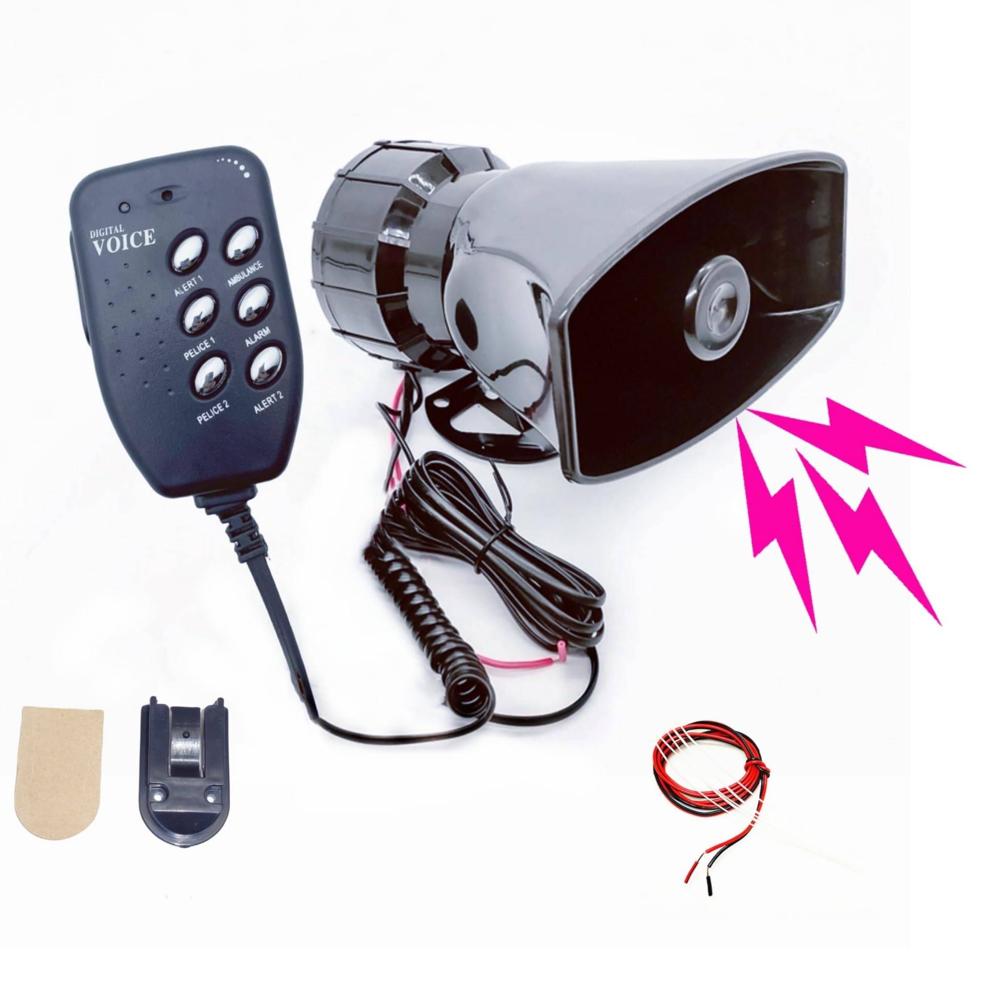 YIYIDA Alarm Hupe Sirene Polizei Car Horn 6 Töne elektrisches Hupe Air Horn Lufthupe 135db Sirene Horn Einstellbare Lautstärke schwarz Auto Sirene Lautsprecher Autohupe für 12V Auto LKW Boot etc von YIYIDA