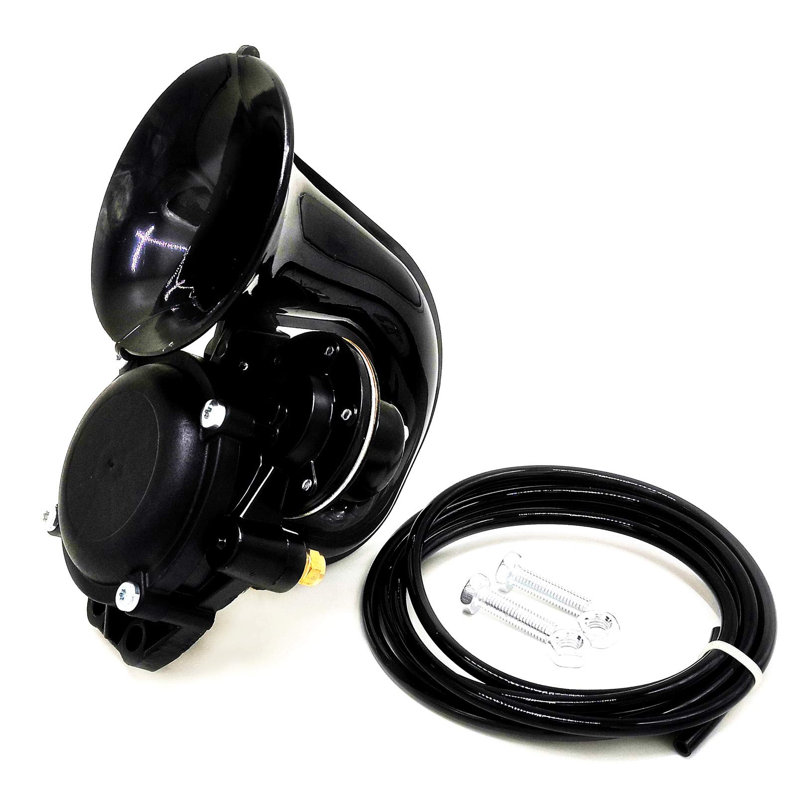 YIYIDA Auto Horn Truck Horn Elektrisches Horn 12V/24V Schnec kenhorn 150DB Lautsprecher Mit Lederrohr Super Trompete Luftschnecke Single Wasserdicht Universal ，für jedes Boot Auto Moto Vans Truck etc von YIYIDA