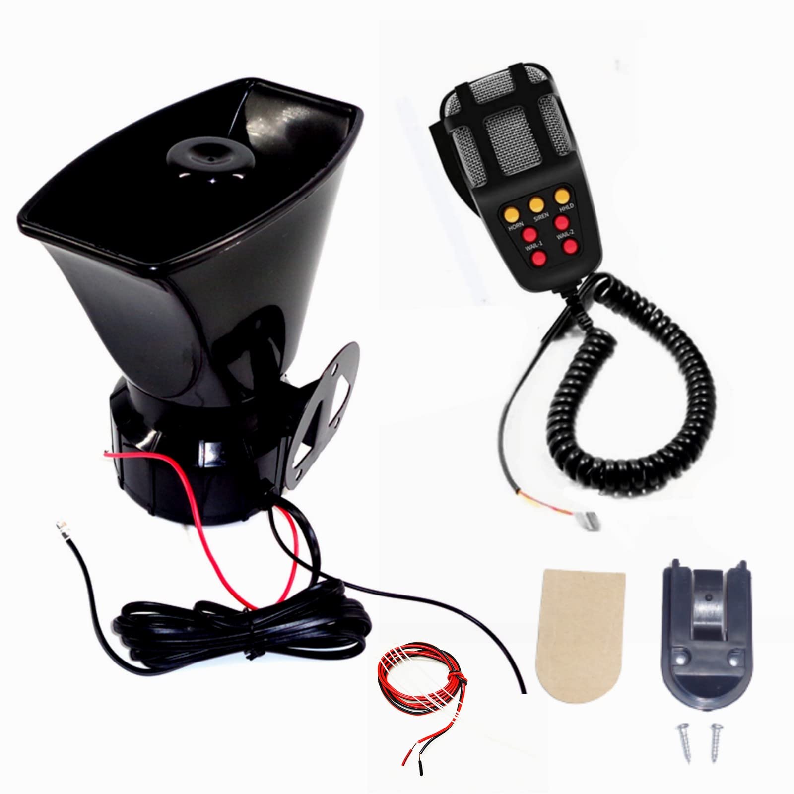 YIYIDA Auto Hupe Polizei Sirene 7 Ton Car Horn Lufthorn 130 db Auto Sirene Fahrzeug Hupe Notfall Sound Verstärker Hupe mit Mikrofon PA-Lautsprecher System Autoalarm für 24V Boot Auto Lastel etc von YIYIDA