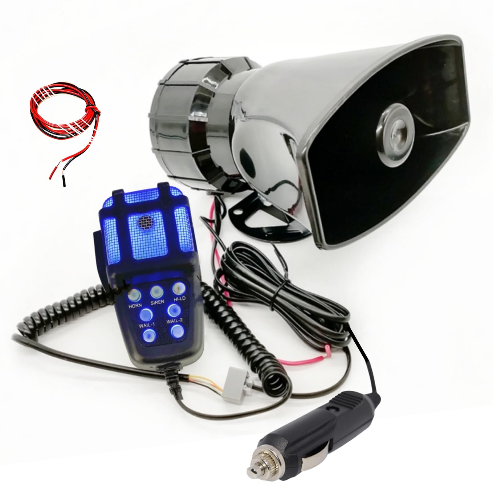 YIYIDA Autohupe Car Horn 7 Ton Alarm Hupe Einfache Verbindung Auto Zigarettenanzünder 135db Notfall Sound Verstärker mit blauem Licht Mic PA Lautsprecher System Sirene Horn für 12V Auto LKW etc von YIYIDA