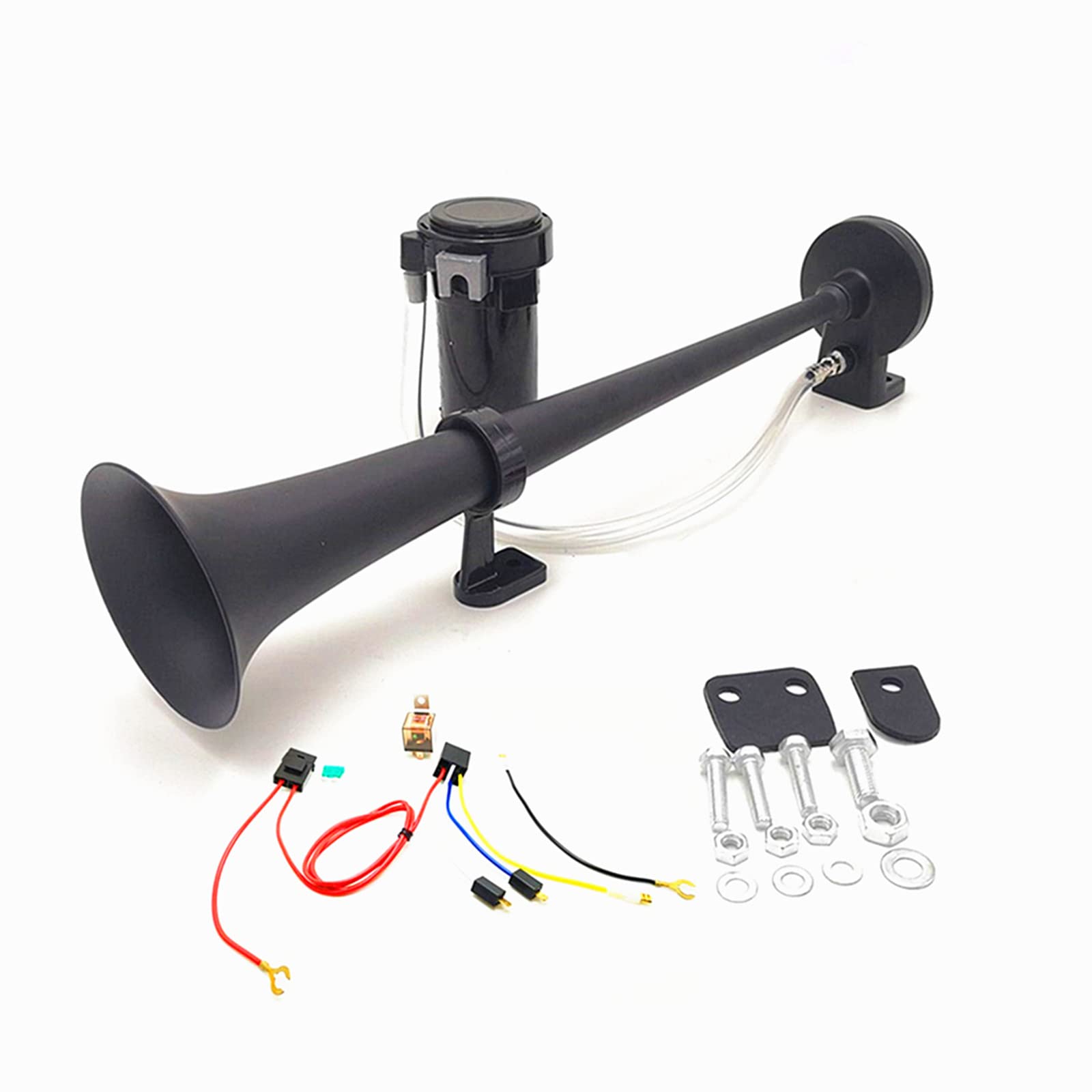 YIYIDA Autohupe car horn 150dB sprecher 450mm lautsprecher horn chrom-zink lufthupe schwarz einzeltrompeten-Hupe mit Kompressor-Luftpumpe für alle 12 V Fahrzeuge LKW zug PKW van boot SUV motorrad etc von YIYIDA