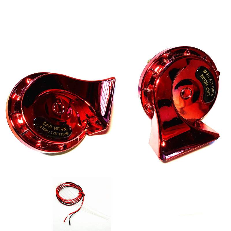 YIYIDA Car Horn Auto Horn Truck Horn 115DB LKW-Hupe Lufthorn Elektrische Hupe Air Horn Rot Wasserdichtes Horn Hoch ton und Tieftonhorn mit Metallhalterung Autohupe für 12V Motorrad Vans Yacht etc von YIYIDA