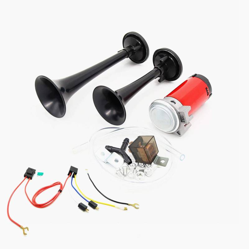 YIYIDA Hupe autohupe 135DB Lautsprecher doppel Trompeten Hupe lufthupe hohem bass und Kompressor-luftpumpenset mit super lauter Sound car Horn für alle 12 V LKW Auto Zug SUV Boot Moto züge etc von YIYIDA